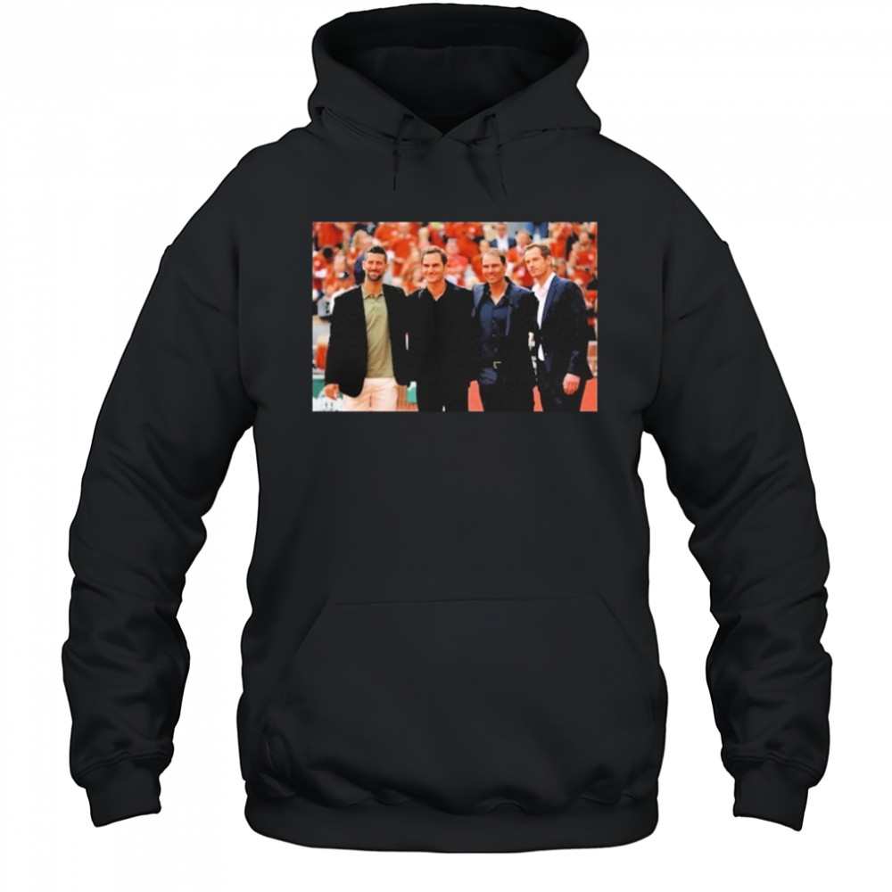 Four Tennis Legends Djokovic Federer Murray Nadal At Rafa Roland Garros Tribute Wall shirt Hoodie