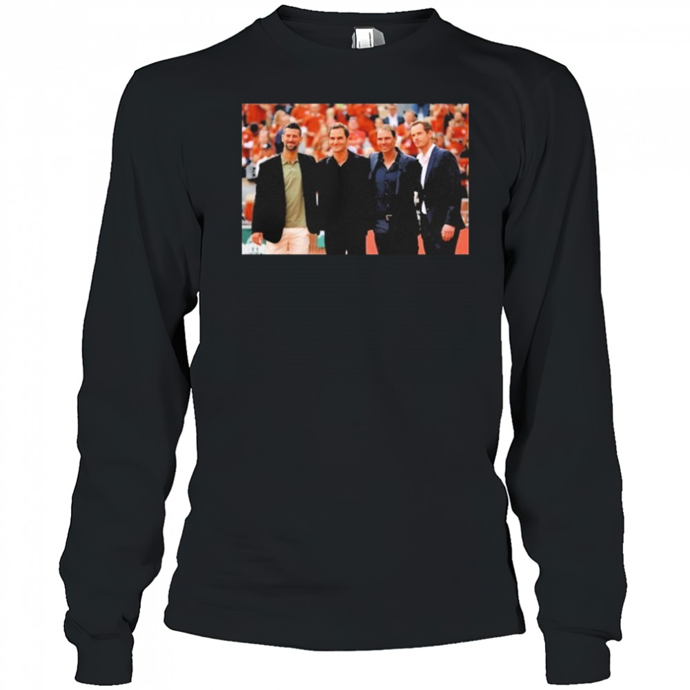 Four Tennis Legends Djokovic Federer Murray Nadal At Rafa Roland Garros Tribute Wall shirt Long Sleeved