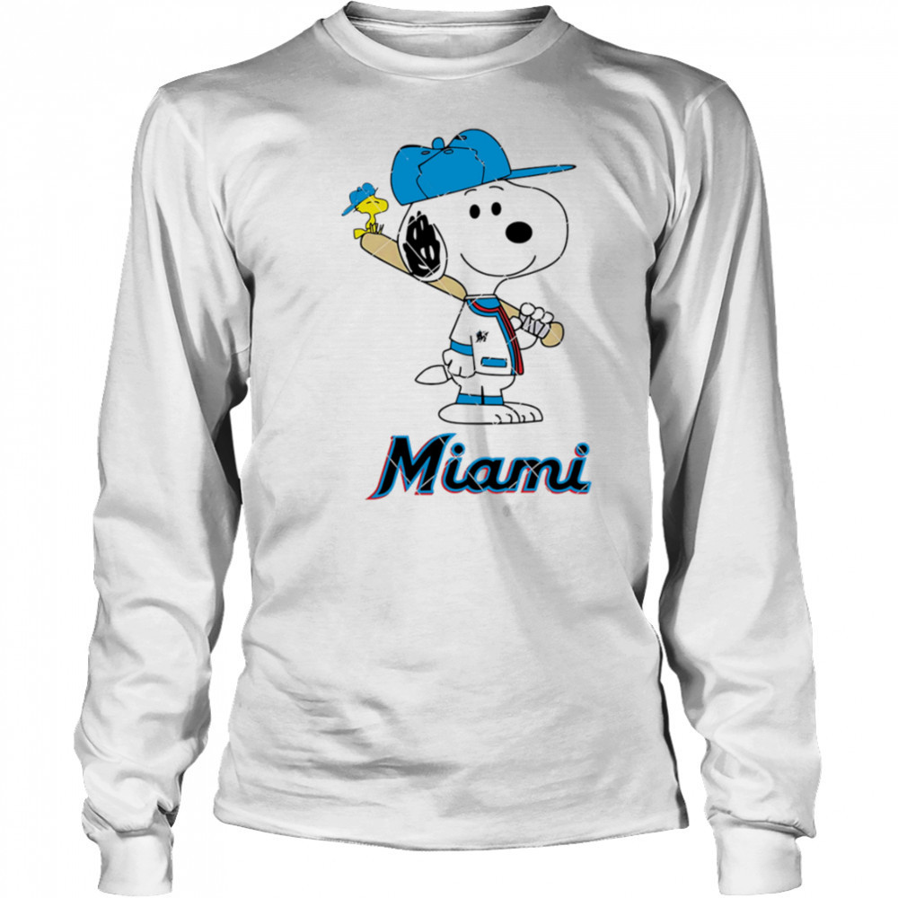 Miami Marlins Snoopy Baseball funny cartoon shirt Long Sleeved