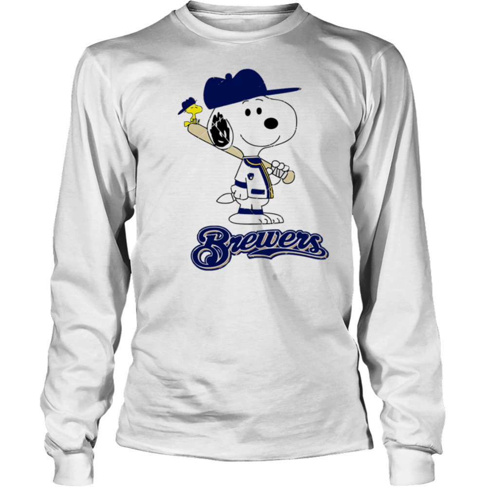 Milwaukee Brewers Snoopy Baseball funny cartoon shirt Long Sleeved