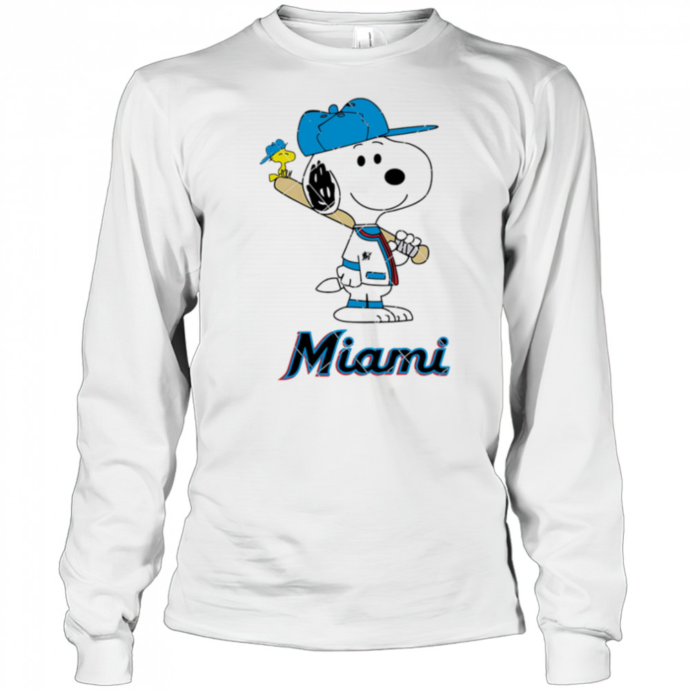 Miami Marlins Snoopy Baseball funny cartoon shirt Long Sleeved