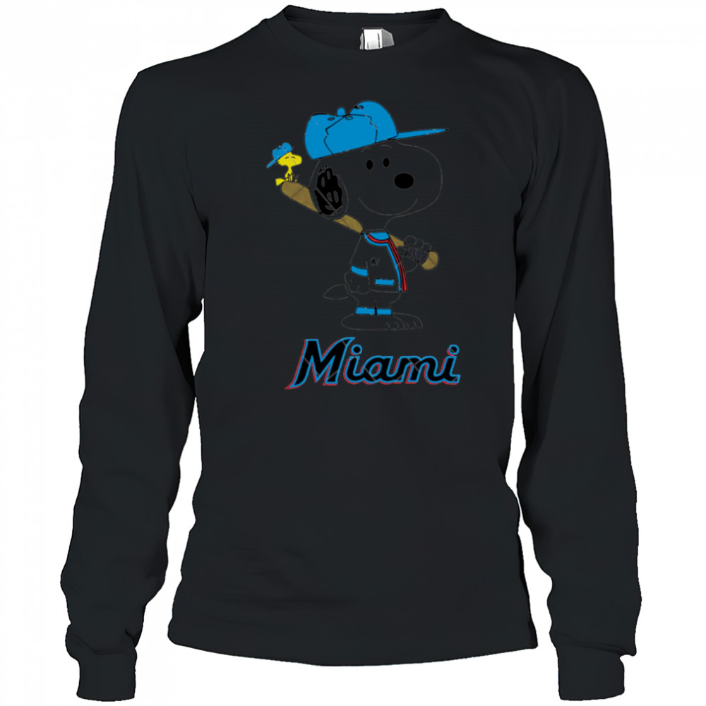 Miami Marlins Snoopy Baseball funny cartoon shirt Long Sleeved