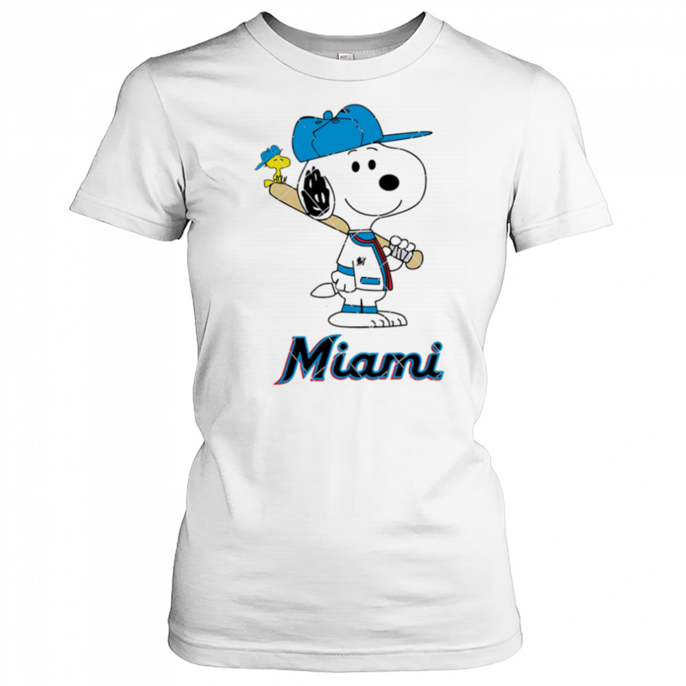 Miami Marlins Snoopy Baseball funny cartoon shirt Women's T-shirt