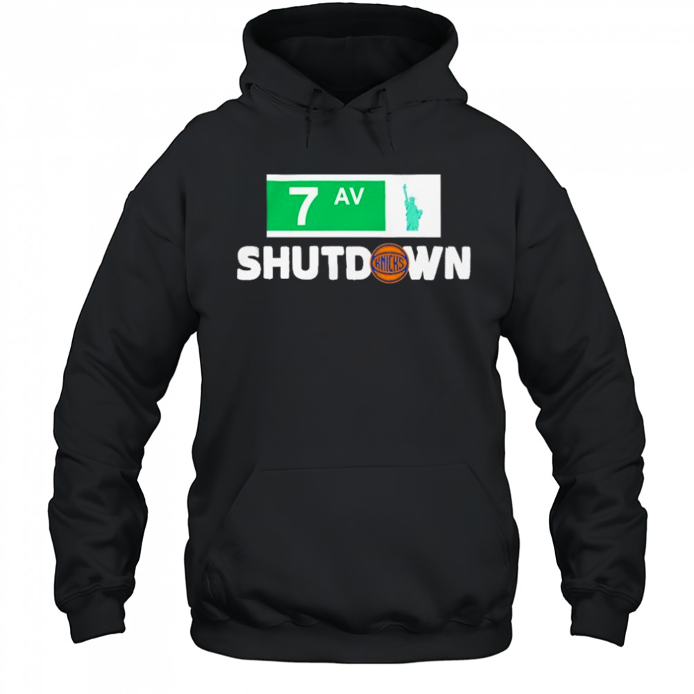 New York Knicks Stadium Essentials Black 7th Avenue Shutdown T-Shirt Hoodie