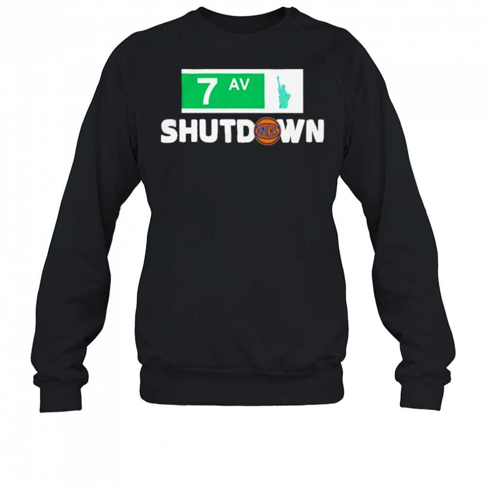 New York Knicks Stadium Essentials Black 7th Avenue Shutdown T-Shirt Sweatshirt