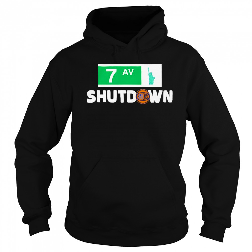 New York Knicks Stadium Essentials Black 7th Avenue Shutdown T-Shirt Sweatshirt