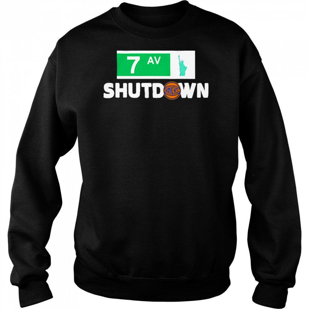 New York Knicks Stadium Essentials Black 7th Avenue Shutdown T-Shirt Hoodie