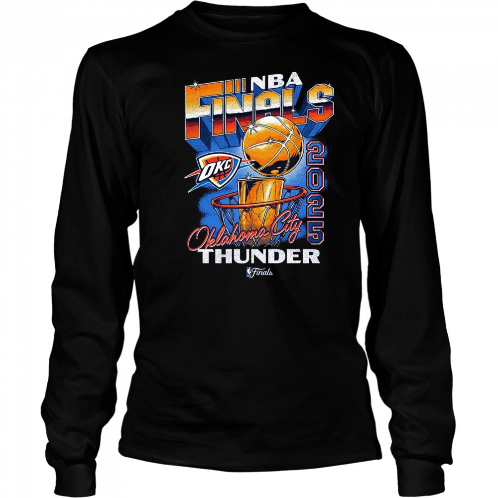 OKC Thunder 2025 NBA Finals Vintage Hoop & Trophy Shirt Long Sleeved