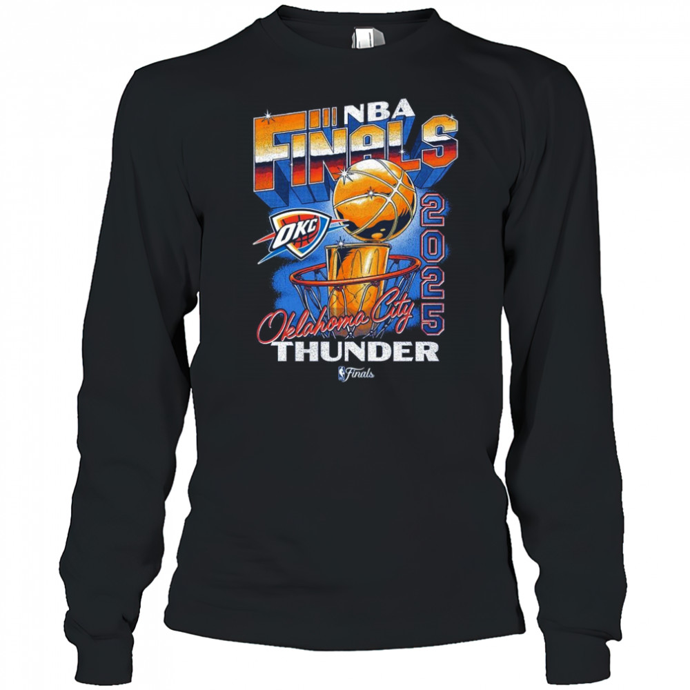 OKC Thunder 2025 NBA Finals Vintage Hoop & Trophy Shirt Long Sleeved