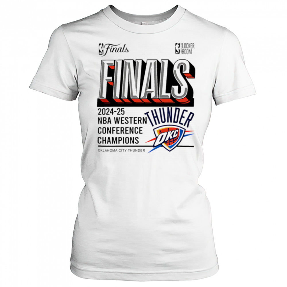 Oklahoma City Thunder Fanatics Steel 2025 Western Conference Champions Locker Room shirt Women's T-shirt