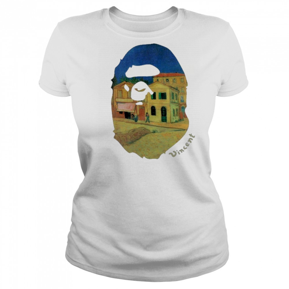 Bape x Van Gogh Museum Ape Head Canvas Art Yellow House Ape shirt Women's T-shirt