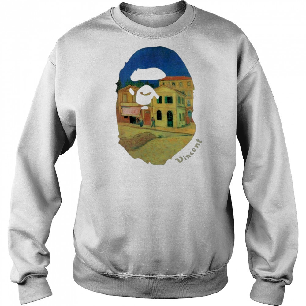 Bape x Van Gogh Museum Ape Head Canvas Art Yellow House Ape shirt Hoodie