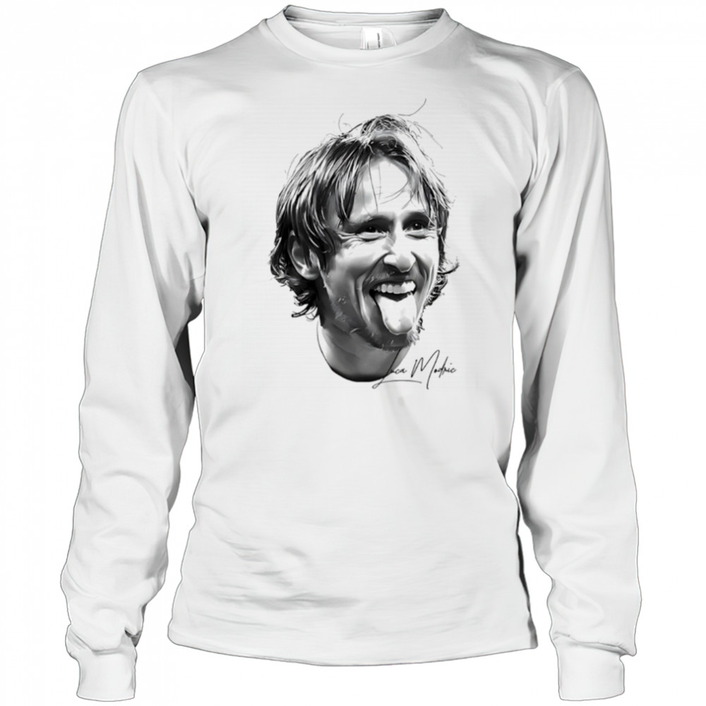 Big Head Luka Modric Real Madrid signature black white shirt Long Sleeved