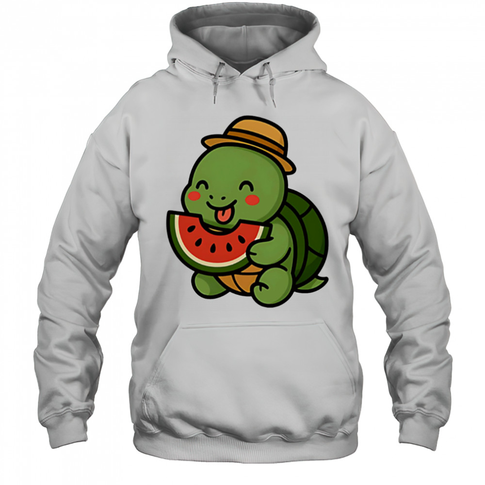 Cheerful turtle eating watermelon cute summer shirt Hoodie