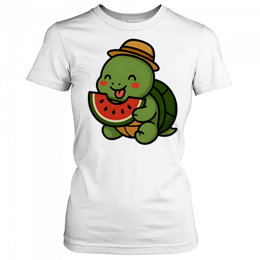 Cheerful turtle eating watermelon cute summer shirt Women's T-shirt