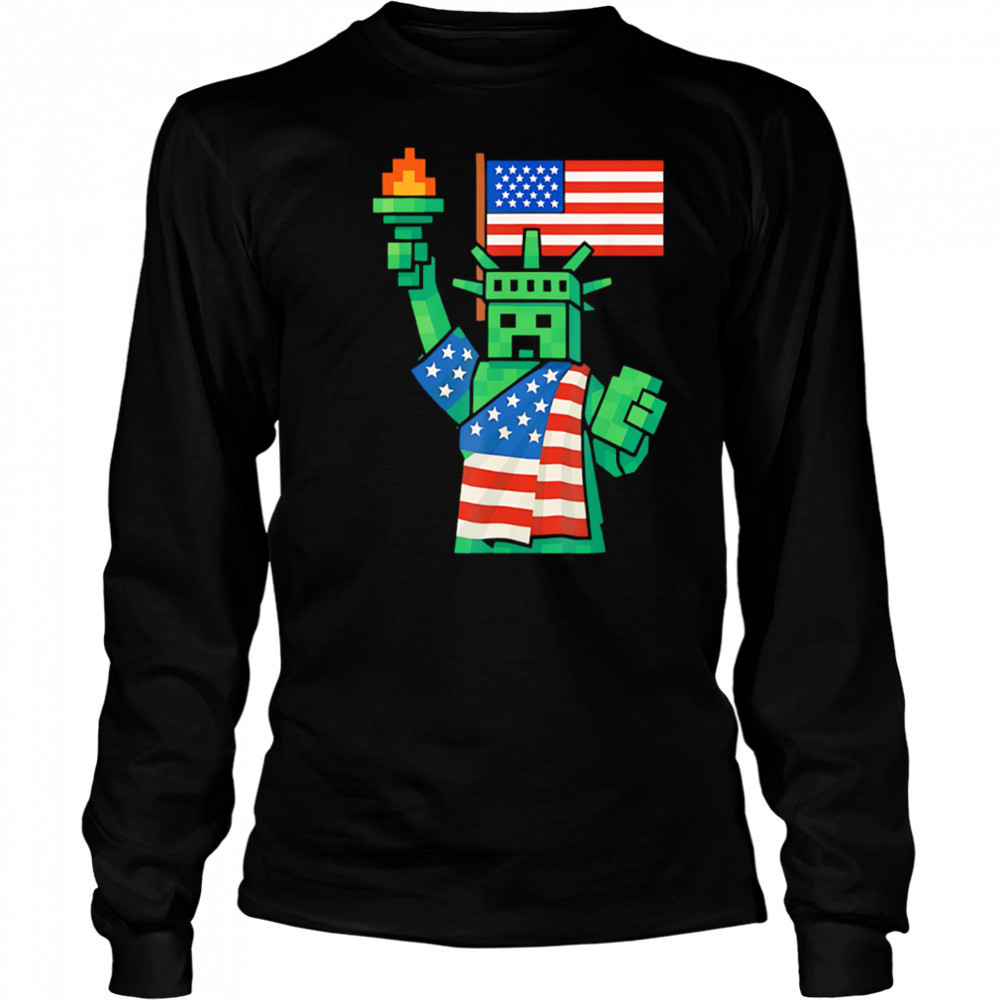Pixel Statue of Liberty Patriotic Gaming shirt Long Sleeved