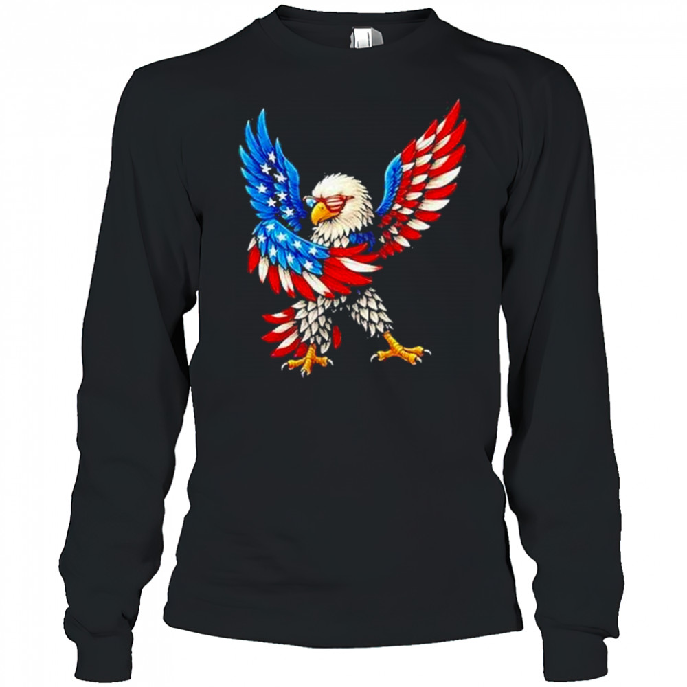 American Flag Usa Dabbing Bald Eagle Patriotic 4th Of July Shirt Long Sleeved