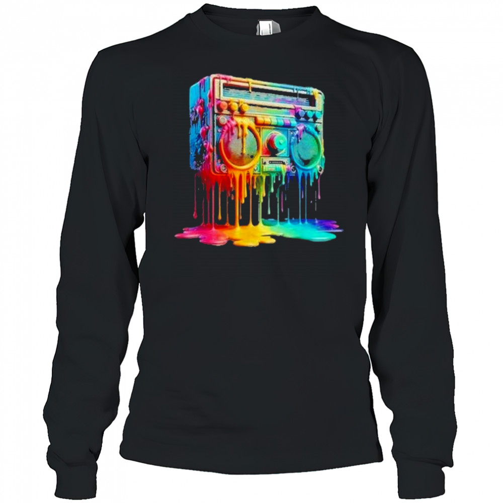 Dripping Paint Boombox Old School 80S Music Hip Hop Shirt Long Sleeved