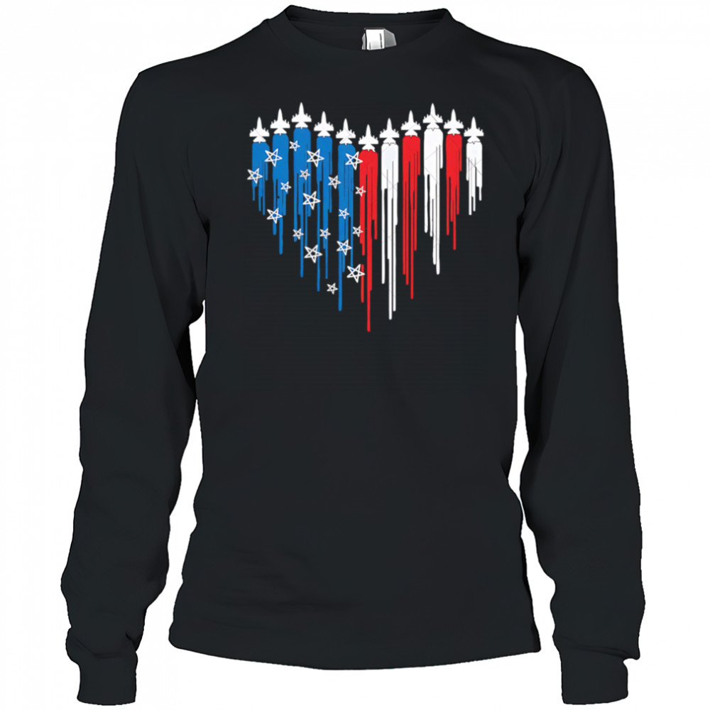 Fighter Jet Airplane American Flag Heart Svg USA Flag shirt Long Sleeved