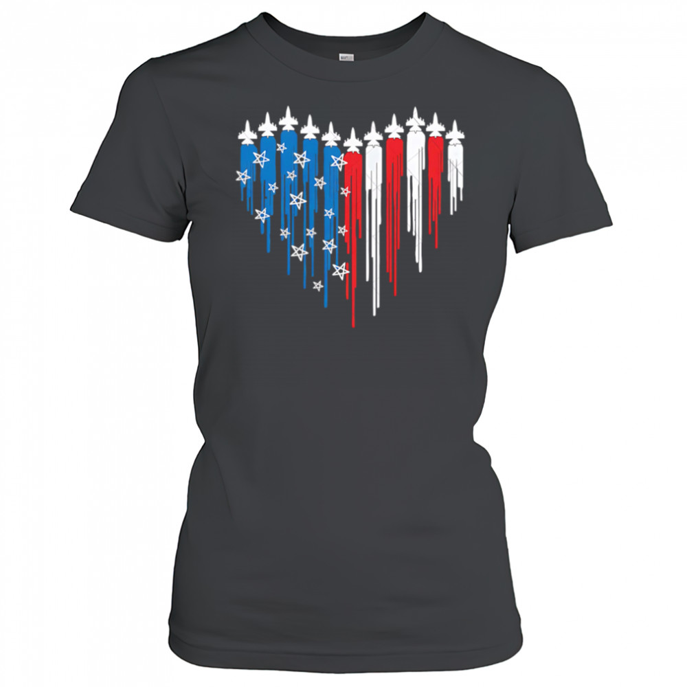 Fighter Jet Airplane American Flag Heart Svg USA Flag shirt Women's T-shirt