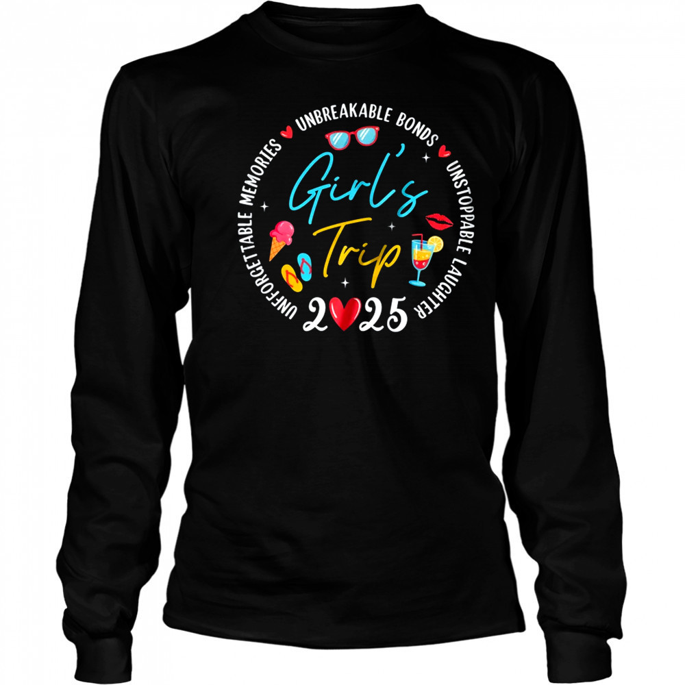 Girl's Trip 2025 Memories Girls Friends Trip Vacation Retro shirt Long Sleeved