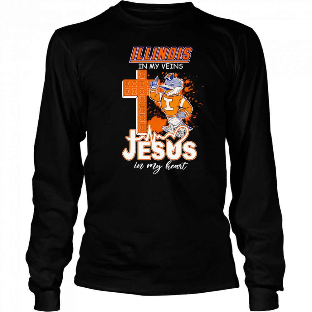 Illinois in my veins Jesus in my heart mascot shirt Long Sleeved