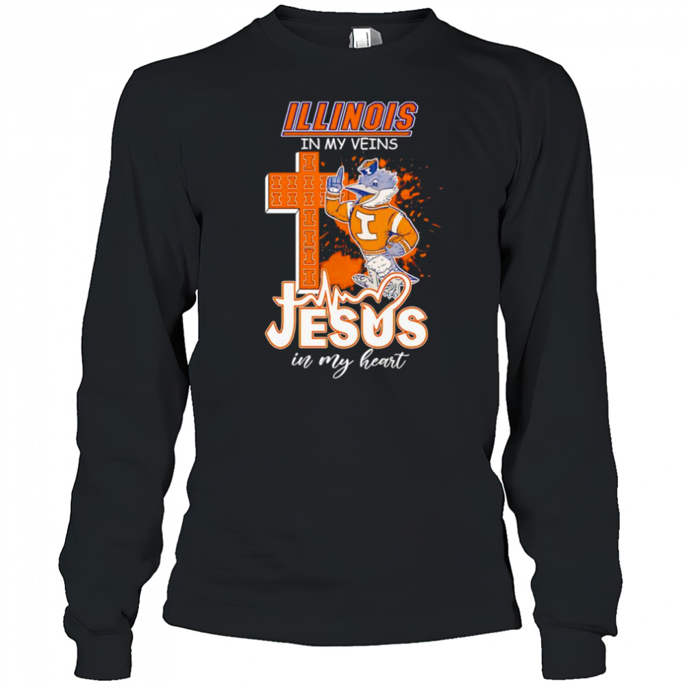 Illinois in my veins Jesus in my heart mascot shirt Long Sleeved