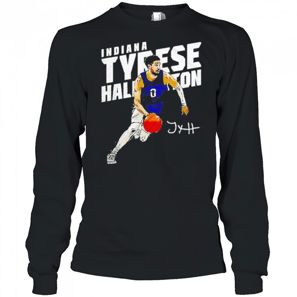 Indiana Pacers Tyrese Haliburton Basketball Player Slant Graphic Shirt Long Sleeved