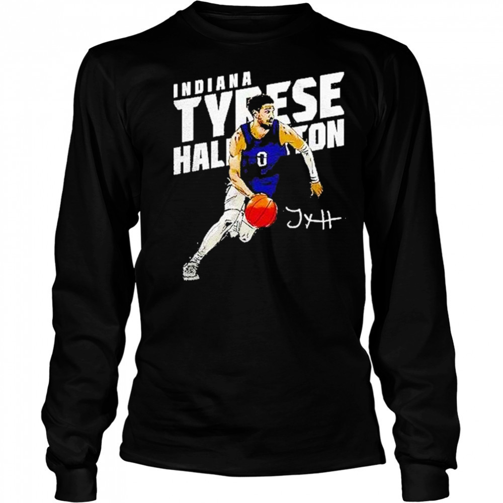 Indiana Pacers Tyrese Haliburton Basketball Player Slant Graphic Shirt Long Sleeved