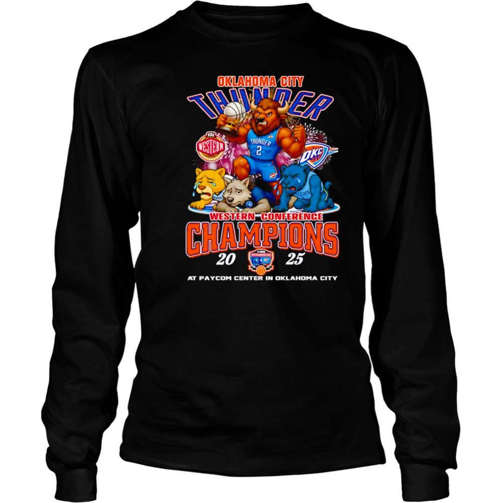 Mascot Oklahoma City Thunder Western Conference Champions 2025 at Paycom center shirt Long Sleeved