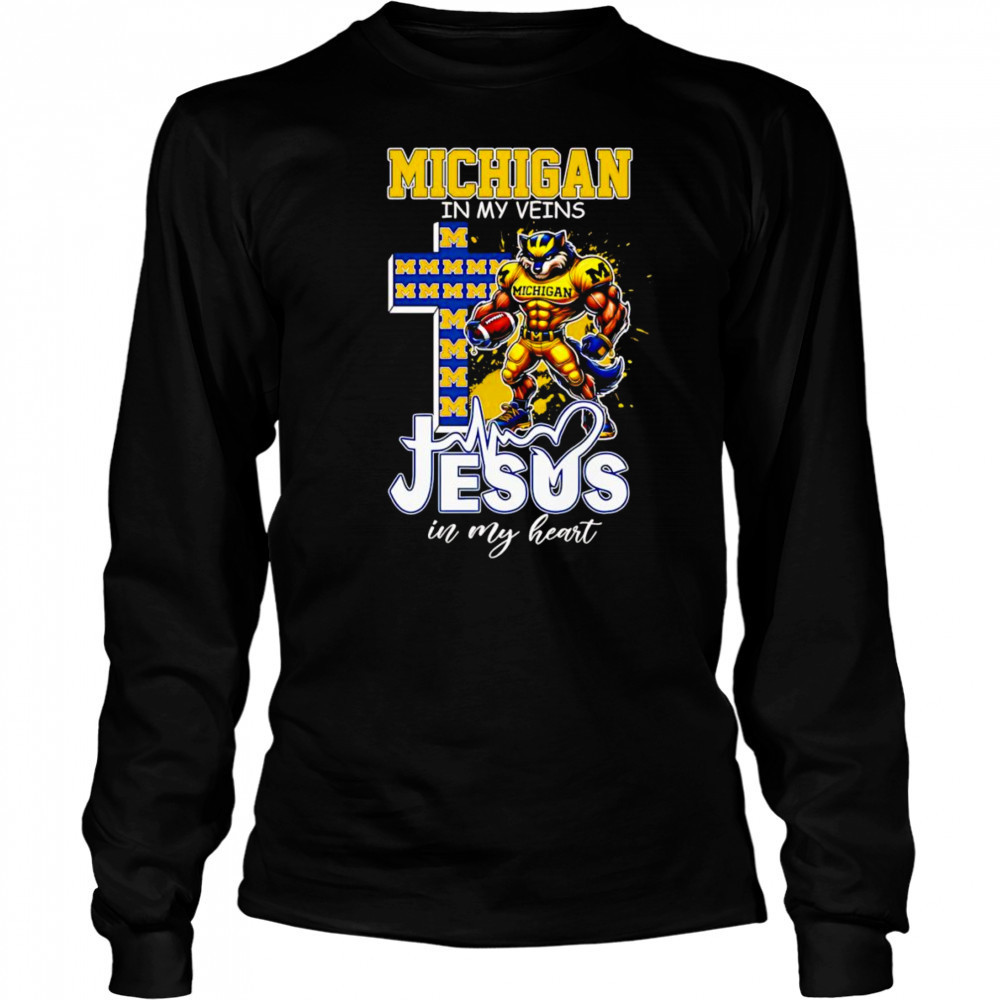 Michigan in my veins Jesus in my heart mascot shirt Long Sleeved
