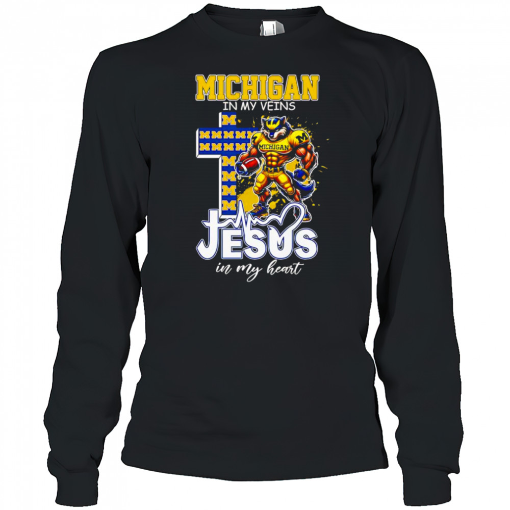Michigan in my veins Jesus in my heart mascot shirt Long Sleeved