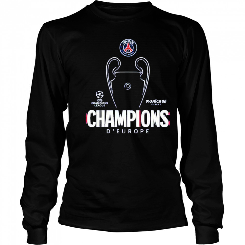 Munich 25 Final PSG UCL Champions 2025 Trophy Outline Graphic T-Shirt Long Sleeved