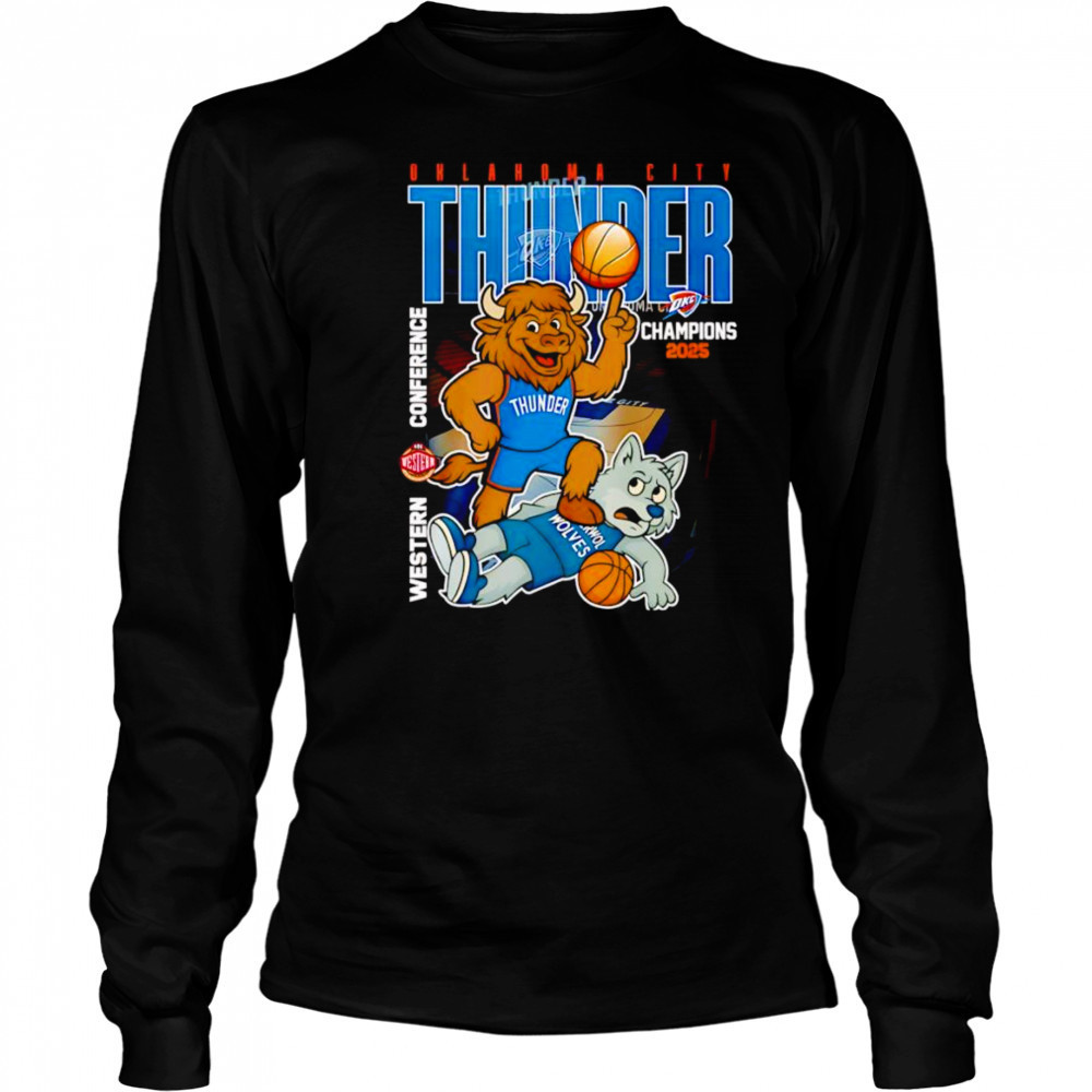 Oklahoma City Thunder Champions 2025 Western Conference mascot shirt Long Sleeved
