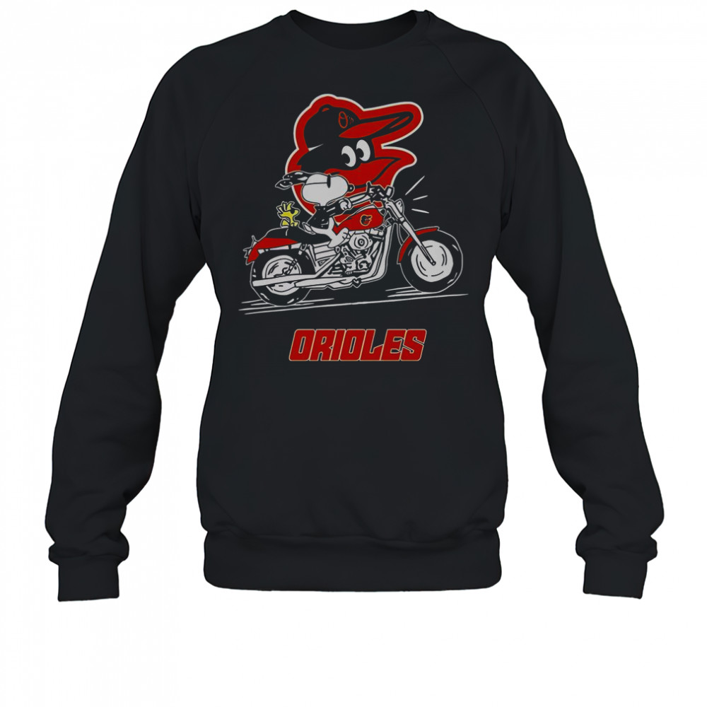 Snoopy And Woodstock Driving Motorbike Baltimore Orioles T-Shirt Sweatshirt