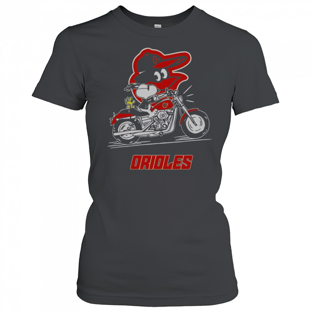 Snoopy And Woodstock Driving Motorbike Baltimore Orioles T-Shirt Women's T-shirt