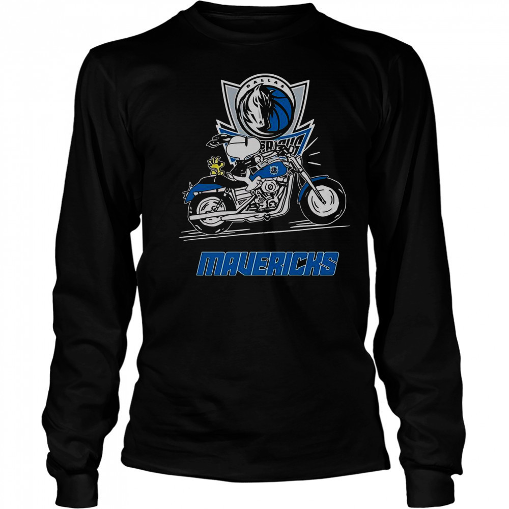 Snoopy And Woodstock Driving Motorbike Dallas Mavericks T-Shirt Long Sleeved