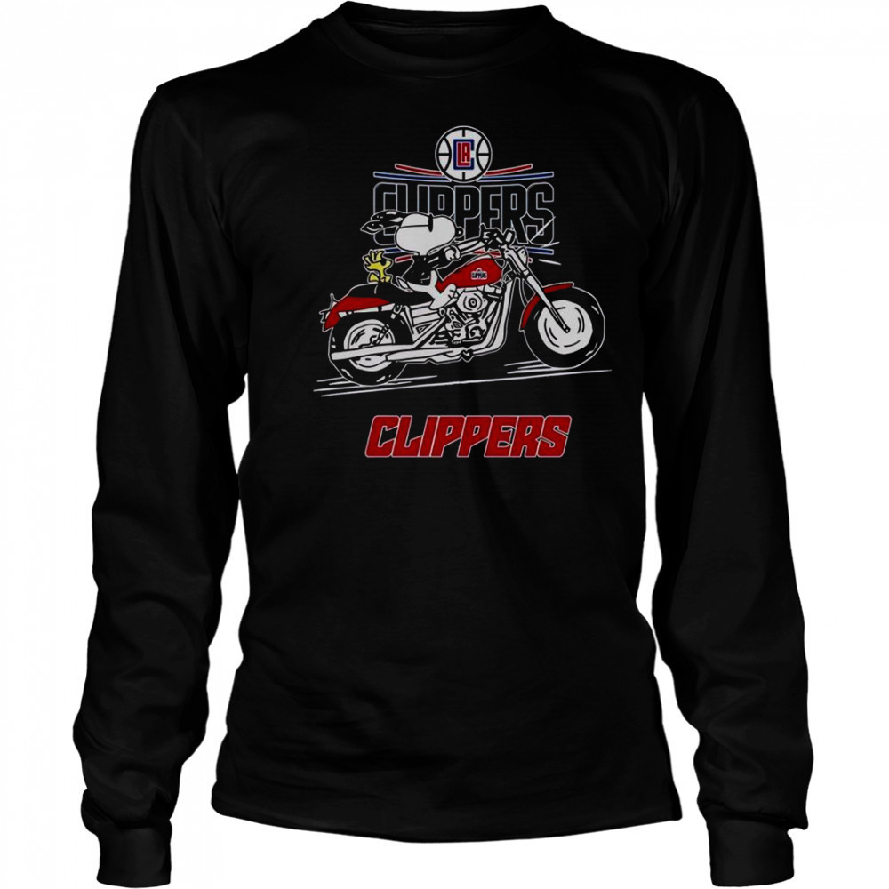 Snoopy And Woodstock Driving Motorbike LA Clippers T-Shirt Long Sleeved