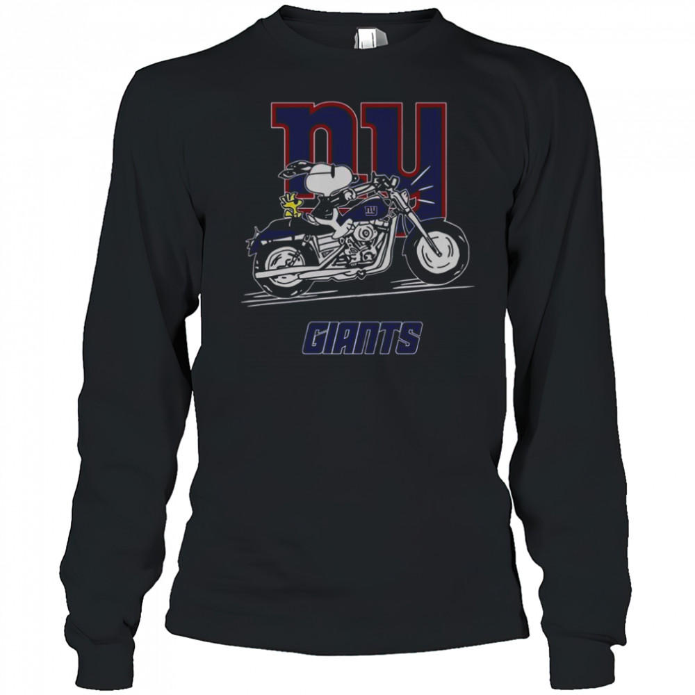 Snoopy And Woodstock Driving Motorbike New York Giants T-Shirt Long Sleeved