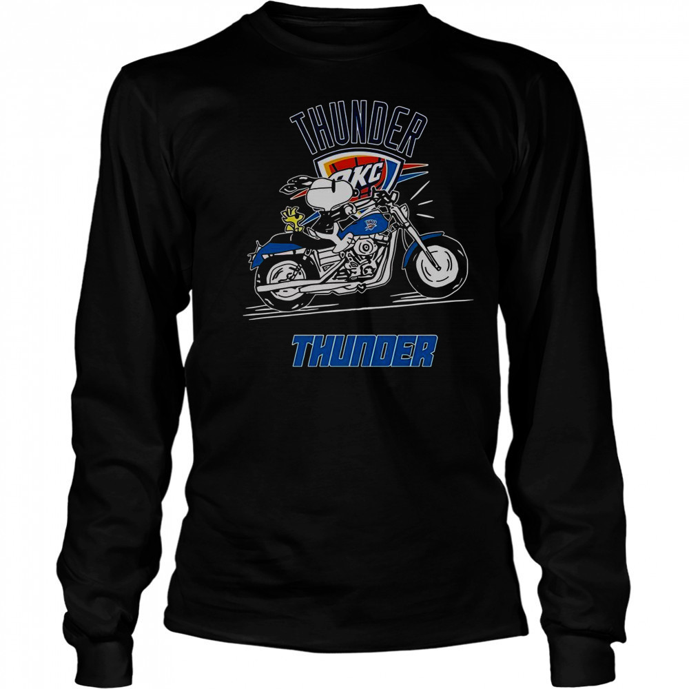 Snoopy And Woodstock Driving Motorbike Oklahoma City Thunder T-Shirt Long Sleeved