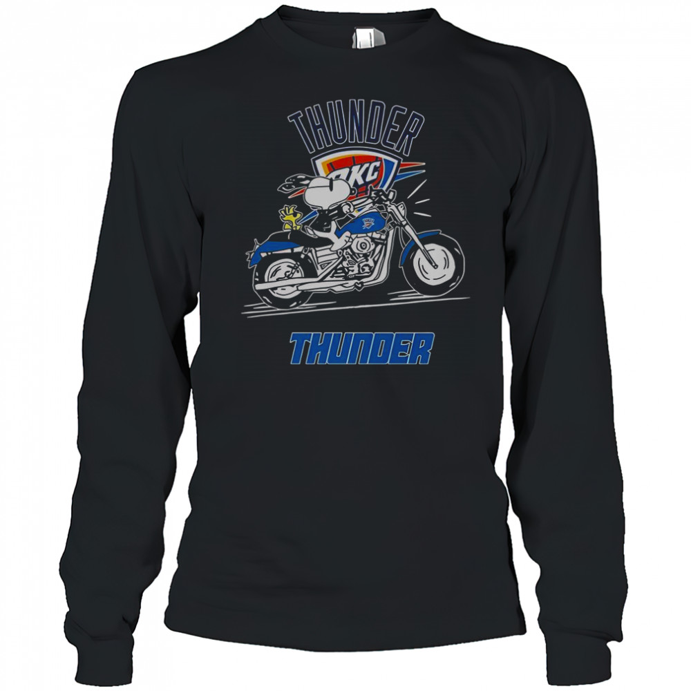 Snoopy And Woodstock Driving Motorbike Oklahoma City Thunder T-Shirt Long Sleeved
