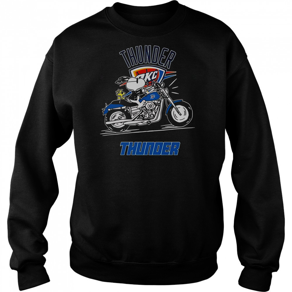 Snoopy And Woodstock Driving Motorbike Oklahoma City Thunder T-Shirt Hoodie