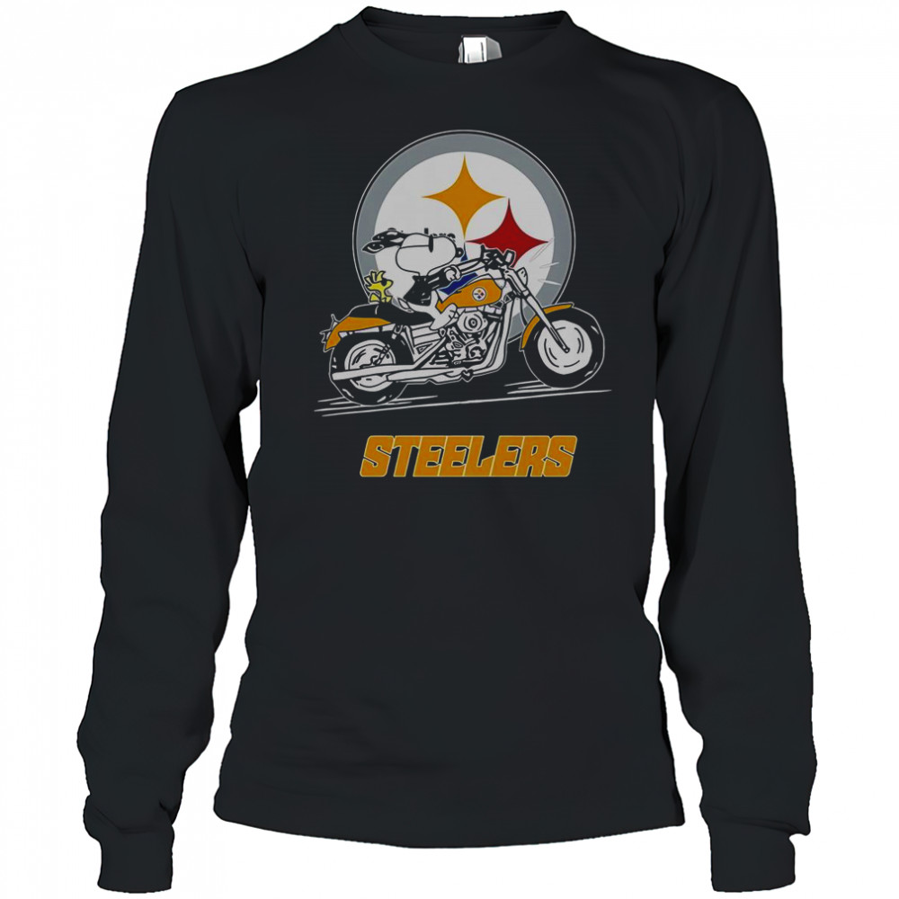 Snoopy And Woodstock Driving Motorbike Pittsburgh Steelers T-Shirt Long Sleeved