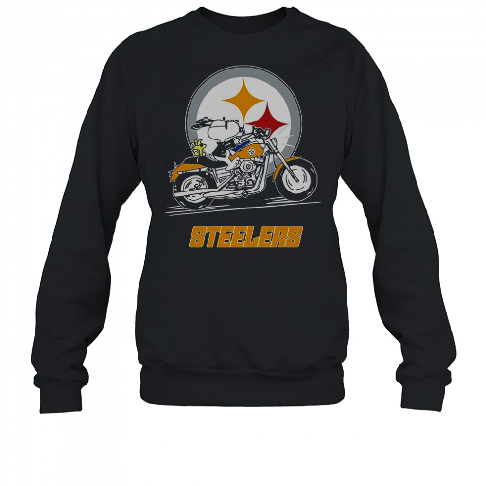 Snoopy And Woodstock Driving Motorbike Pittsburgh Steelers T-Shirt Sweatshirt