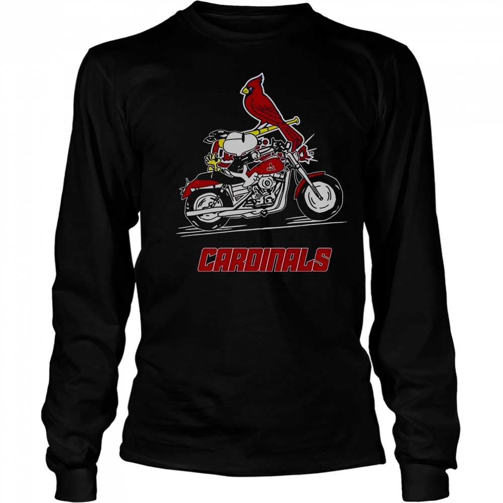 Snoopy And Woodstock Driving Motorbike St. Louis Cardinals T-Shirt Long Sleeved