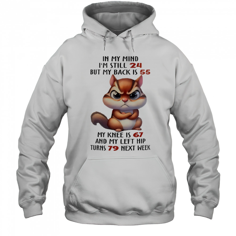 Squirrel in my mind I’m still 24 but my back is 55 my knee is 67 shirt Hoodie
