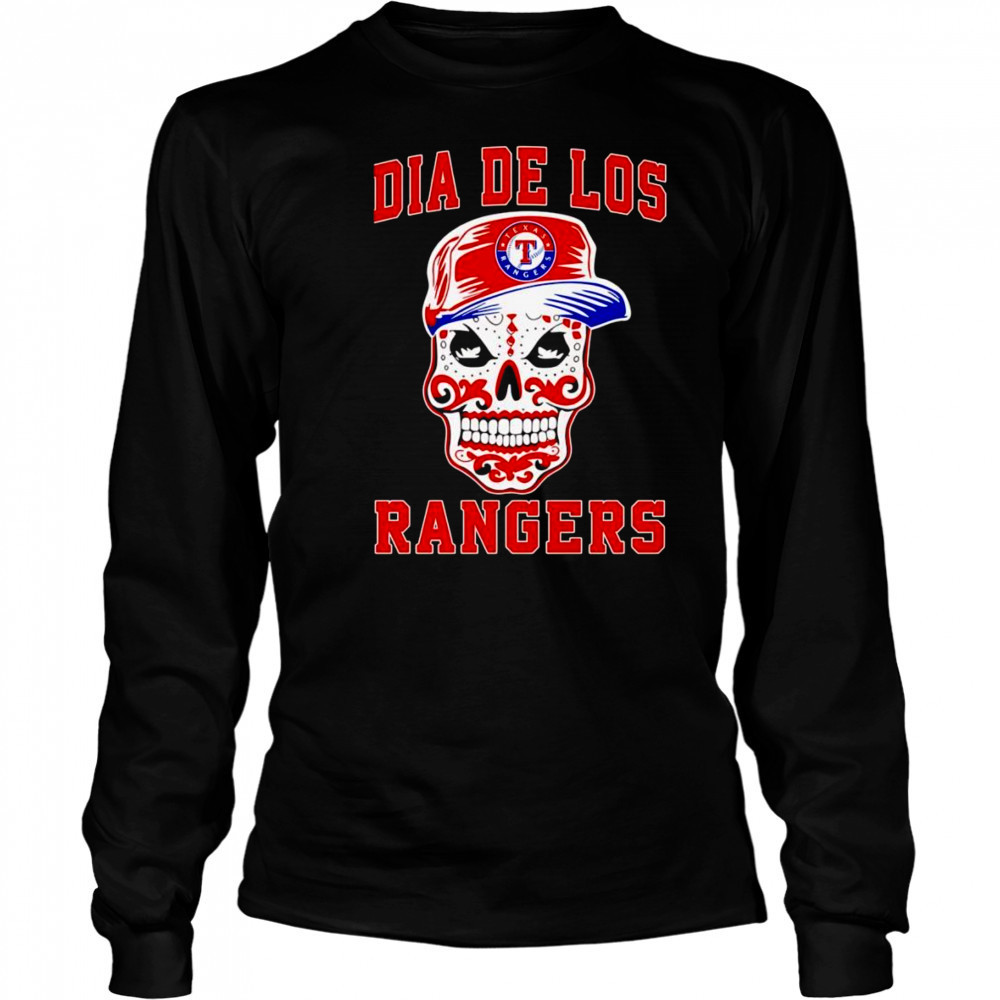 Dia de los sugar skull Texas Rangers shirt Long Sleeved
