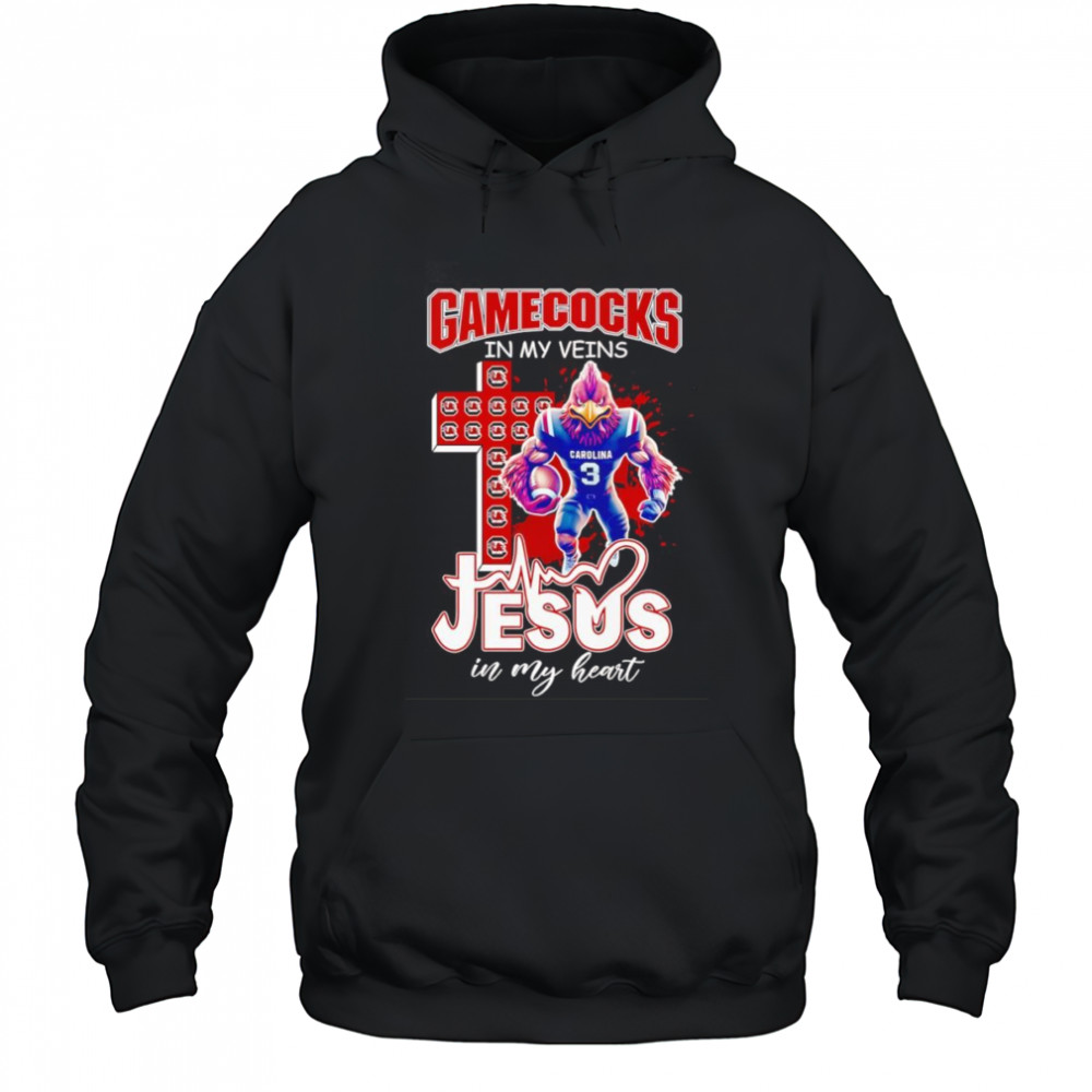 Gamecocks in my veins Jesus in my heart mascot shirt Hoodie