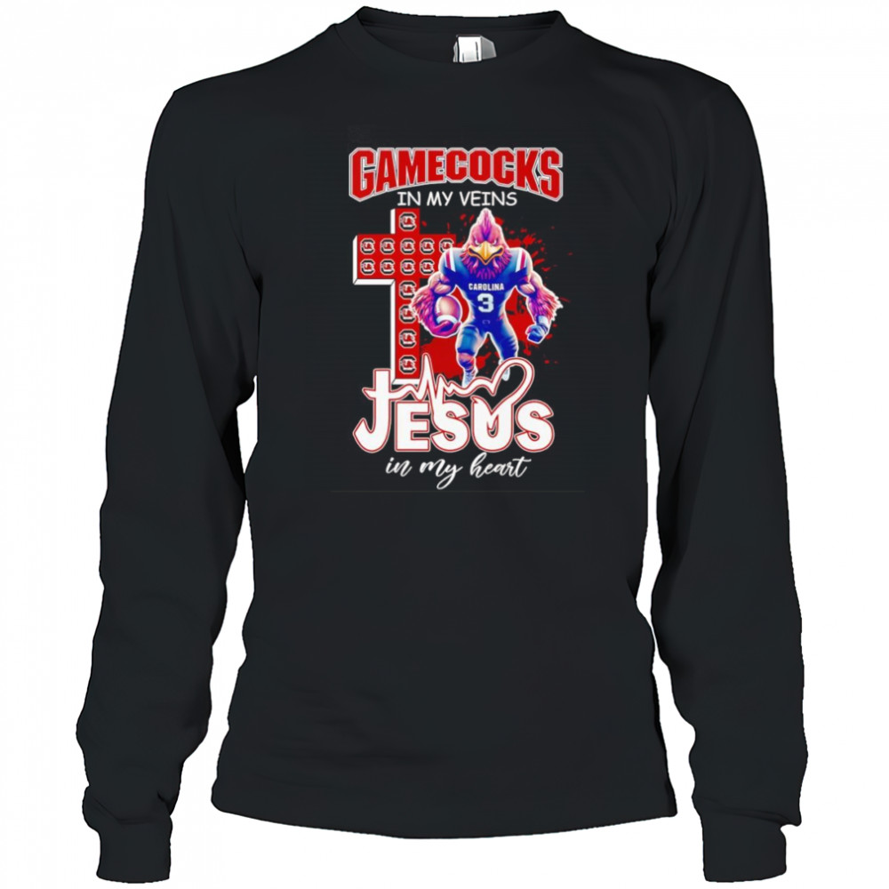 Gamecocks in my veins Jesus in my heart mascot shirt Long Sleeved