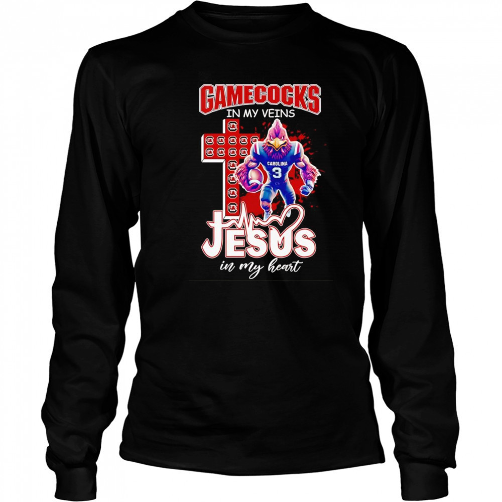 Gamecocks in my veins Jesus in my heart mascot shirt Long Sleeved